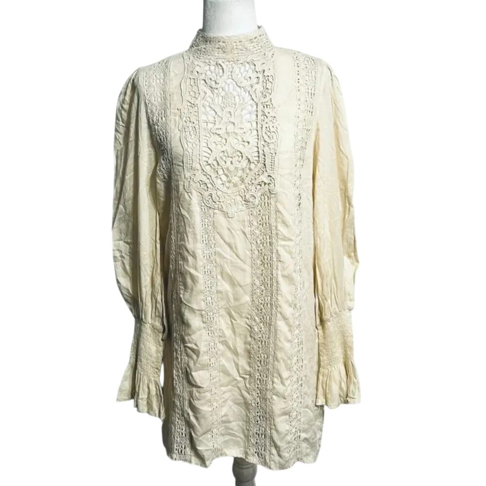 FREE PEOPLE ONE Ivory Vienna Crochet Mini Dress Size S, New w/o Tag MSRP $248 - Picture 3 of 15